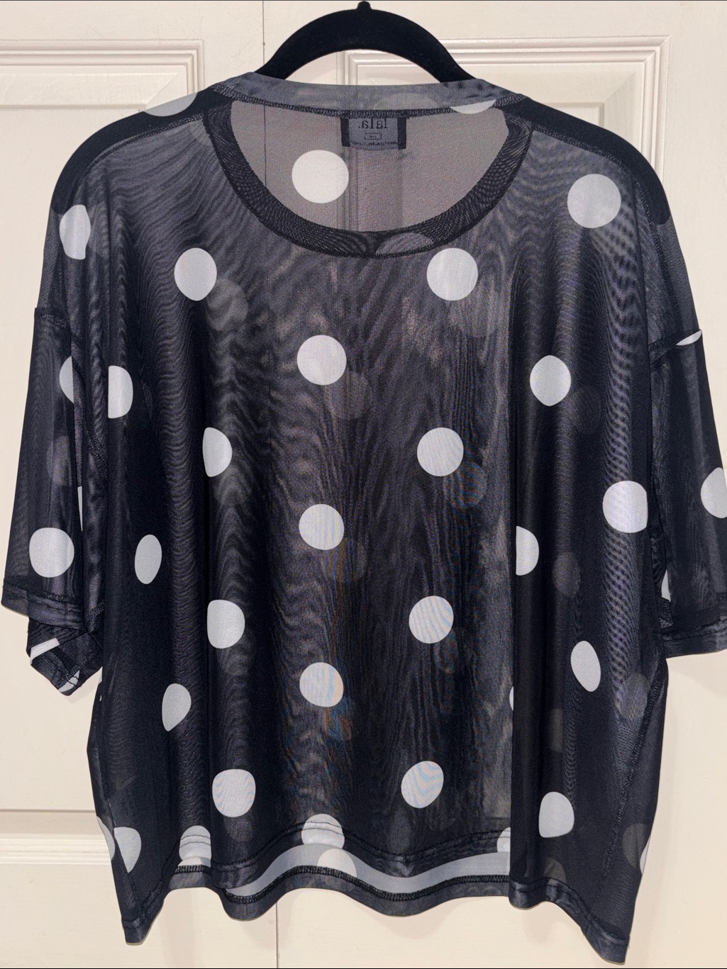 Dil Polka Dot Sheer Short Sleeve Top - Black/White — image 6 of 6